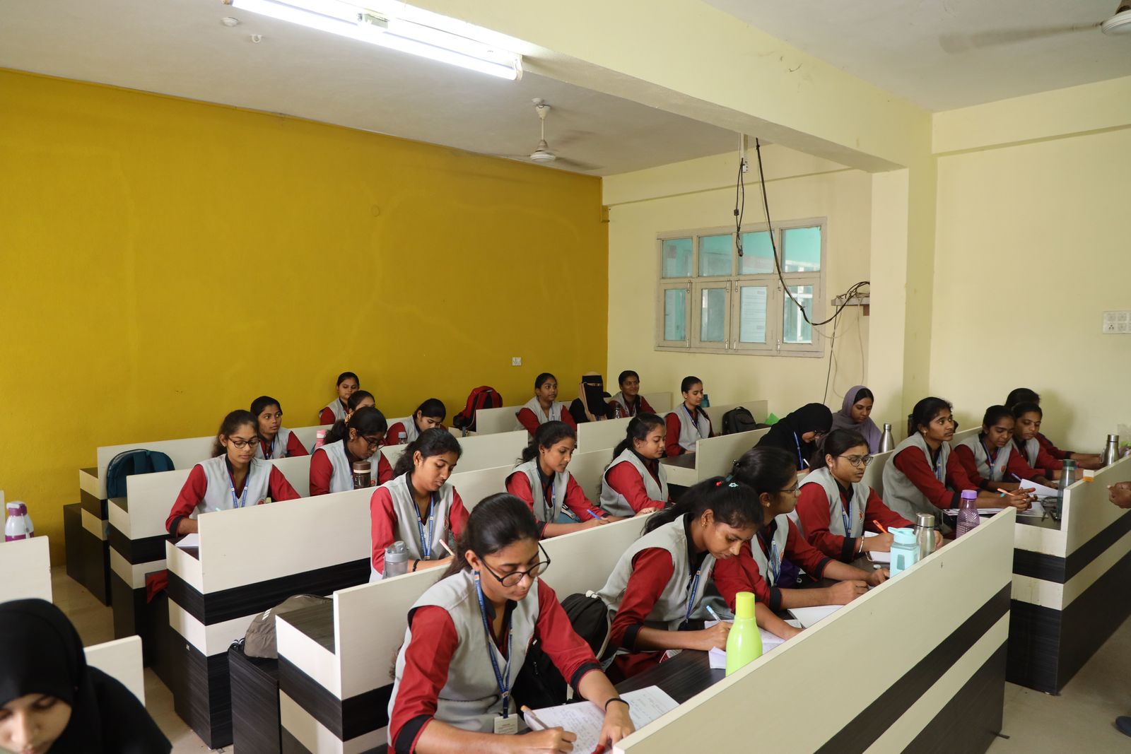 Tiered lecture hall in session
