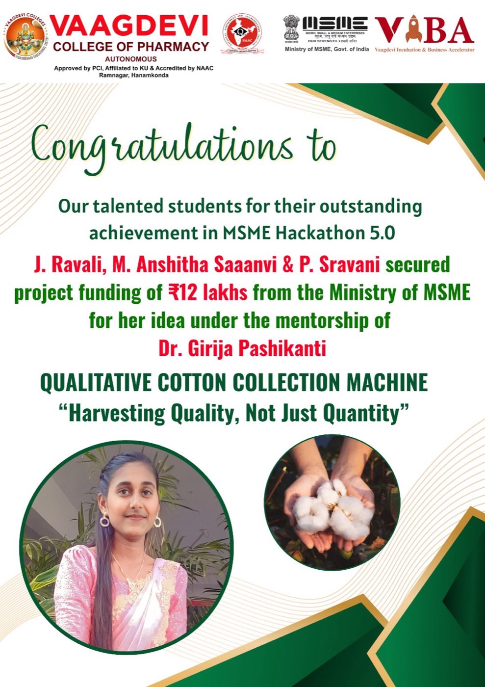 Our talented students for their outstanding achievement in MSME Hackathon 5.0